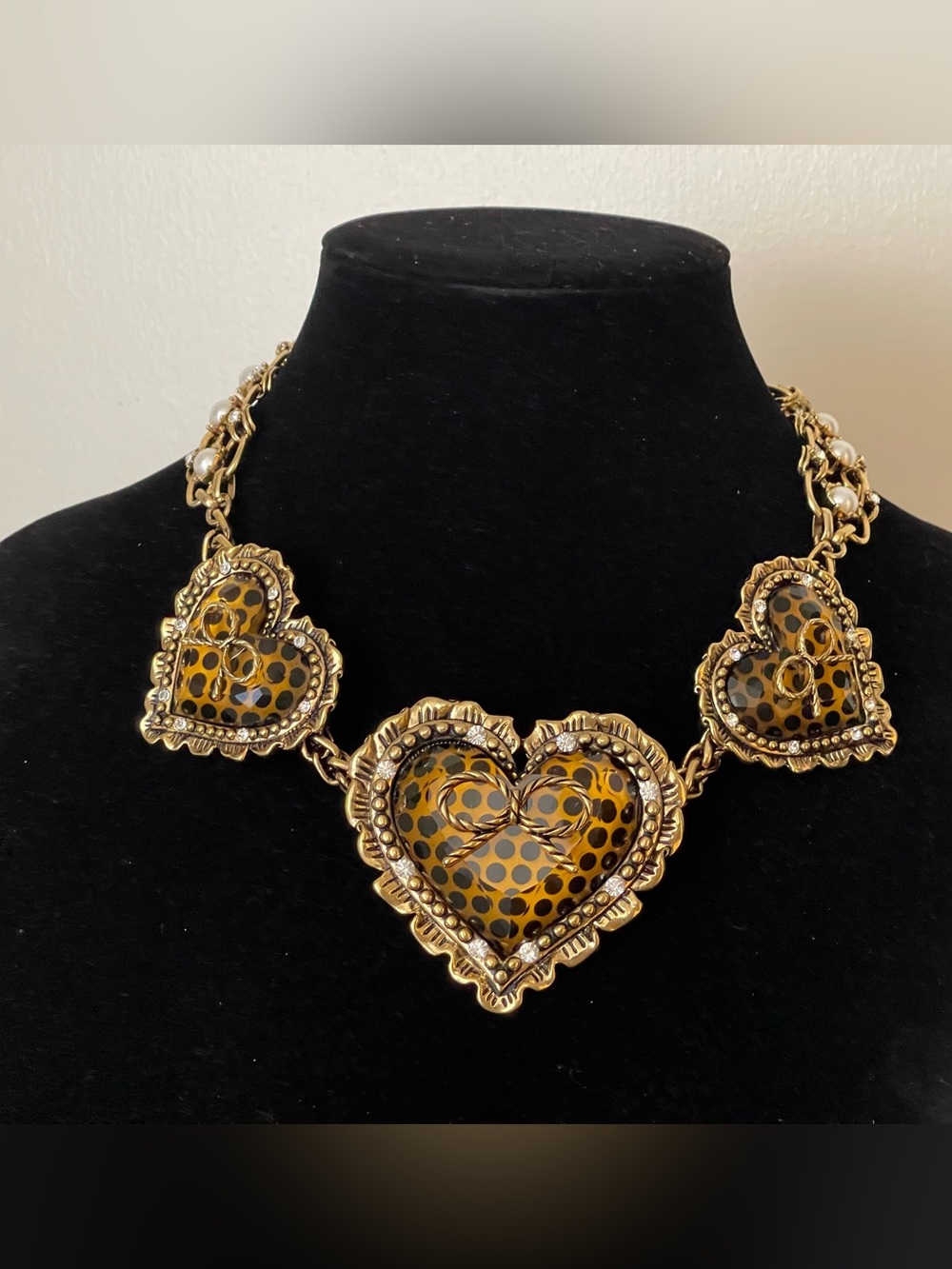 Betsey Johnson Gold-Tone Leopard Heart Necklace
